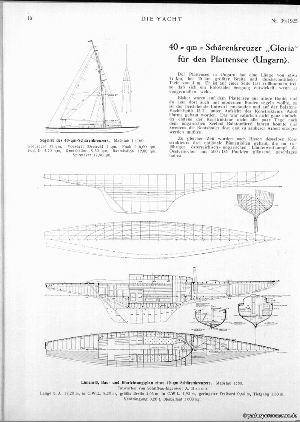 Die Yacht, 1925 — eredeti tervrajzok